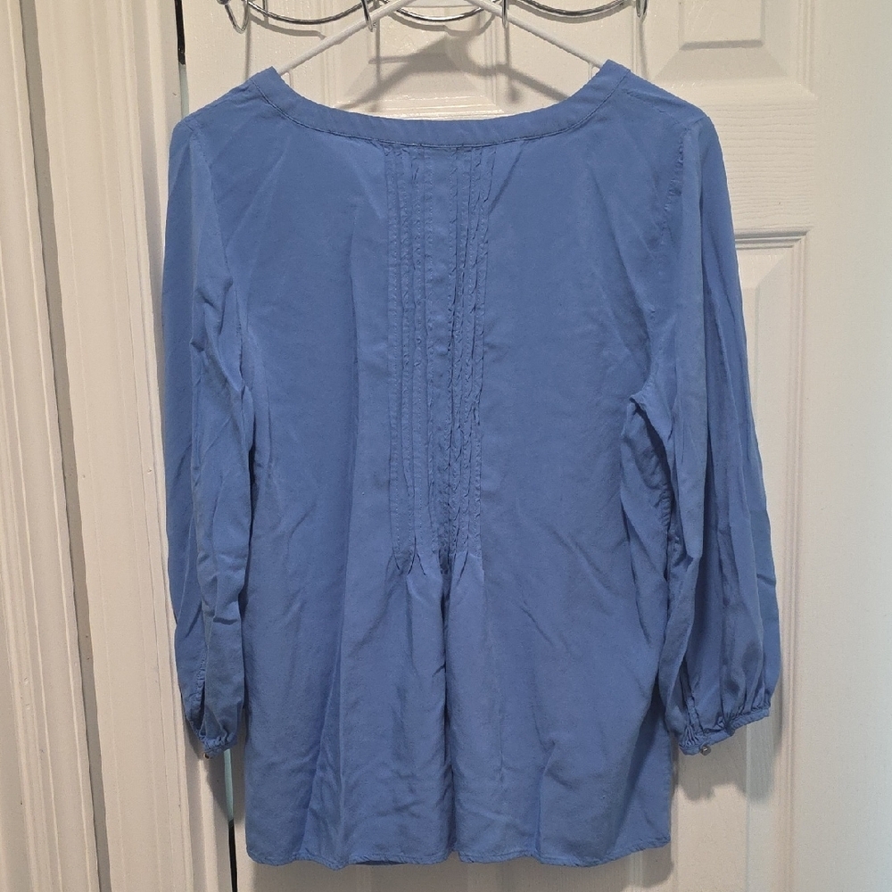 Talbots Cornflower Blue Split Neck Pintuck Blouse - image 4